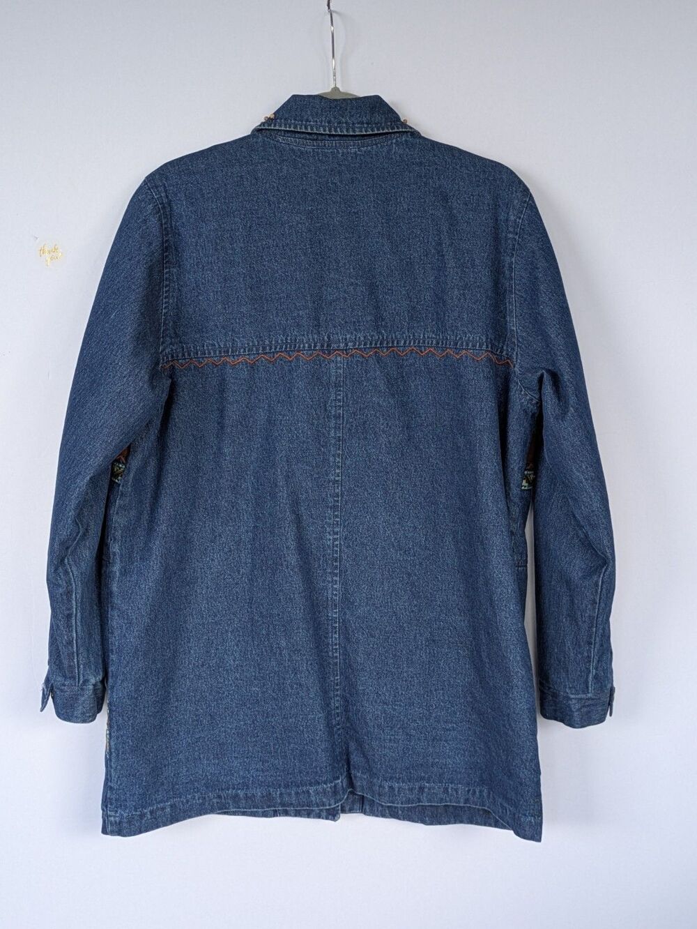Vintage 220 Hickory Women Jacket Blue Denim Southwestern Aztec Fringe Lined MED - Picture 9 of 16